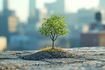 Poster - a tree growing out of a concrete sidewalk, representing resilience and life emerging from inhospitab