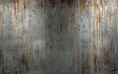 Poster - An abstract depiction of a weathered metal surface with rust stains and textured patterns in shades of grey and orange