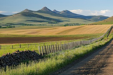 Wall Mural - Rural Road Winding Through Rolling Hills and Farmland