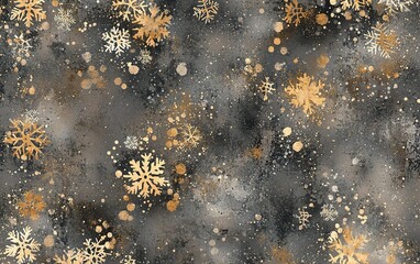 Poster - elegant winter design with golden snowflakes on a dark background, capturing the essence of the snow
