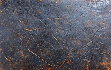 Poster - Textured dark surface with scratches and orange highlights in artistic composition during the day