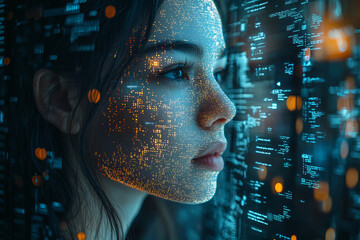Poster - A teacher collaborating with AI to provide tailored learning paths for students, showing the synergy between human and machine. Concept of AI-assisted education.