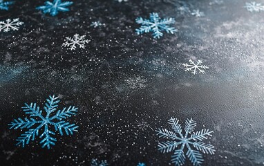 Poster - beautiful blue snowflakes scattered on a dark textured background, creating a winter wonderland impr