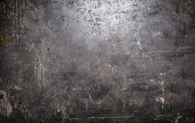 Poster - Weathered concrete surface in dim lighting showcasing scratches and stains, suitable for artistic backgrounds or textures