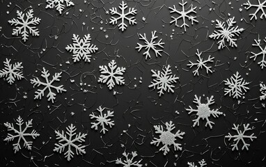 Poster - sparkling snowflakes scattered on a dark surface create a festive winter atmosphere for seasonal cel