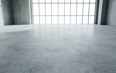 Poster - spacious empty room with large windows allowing natural light to illuminate a polished concrete floo