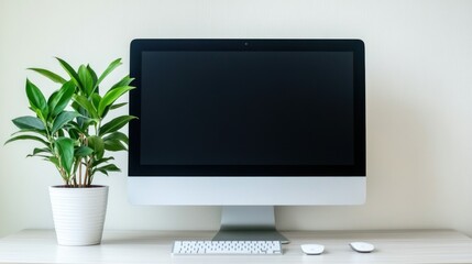 Aufkleber - Modern Desktop Setup with Plant and Blank Screen