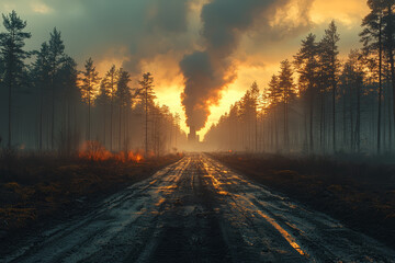 Poster - a power station running out of fuel, illustrating the dependency on finite energy resources. concept