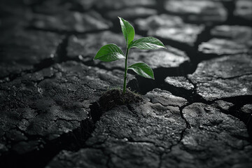 Poster - a plant sprouting from a crack in the pavement, symbolizing growth from adversity. concept of persev