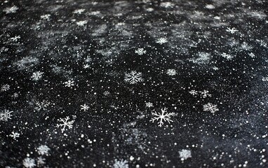 Poster - black background covered in intricate white snowflakes creating a winter wonderland effect, ideal fo