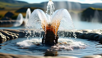 Water erupting from a natural spring in Iceland