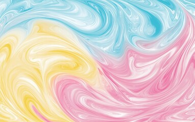 Poster - Swirling pastel colors of pink, yellow, and blue create a vibrant abstract design suitable for artistic and decorative use