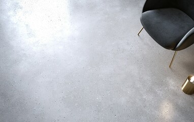 Poster - Modern living space featuring a sleek chair and polished concrete floor, captured in soft natural light during the afternoon