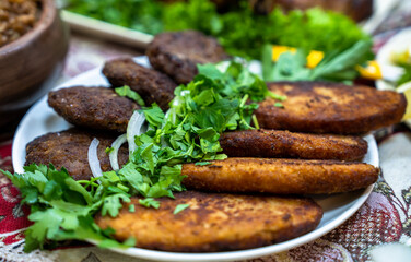 Meat cutlets on the table, restaurant service concept