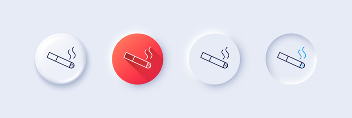 Poster - smoking area line icon. neumorphic, red gradient, 3d pin buttons. cigarette sign. smokers zone symbo