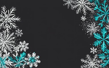 Poster - decorative snowflakes in white and teal create a winter ambiance against a dark background suitable 