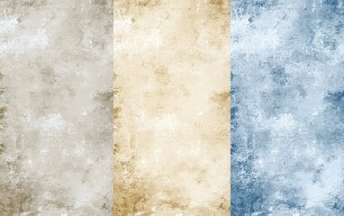 Poster - Textured abstract backgrounds in neutral tones showcasing layers of soft beige, gray, and blue for creative design projects