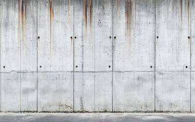 Minimalist concrete wall with rust stains highlighting industrial design in an urban setting