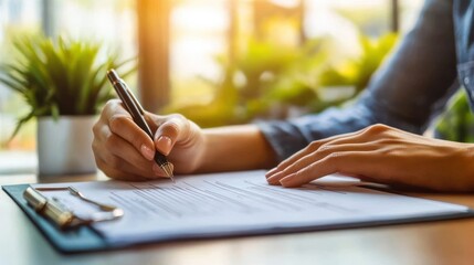 Poster - Close-up of Hand Signing a Document with a Pen