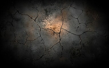 Poster - Cracked surface texture revealing rugged patterns and earthy tones in dim light showcasing natural wear and aging effects