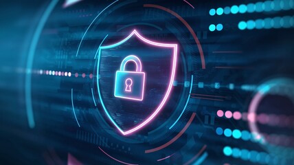 Wall Mural - a digital shield icon, symbolizing cybersecurity.