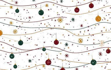 Wall Mural - Colorful Christmas ornaments and festive patterns adorning a white background during the holiday season