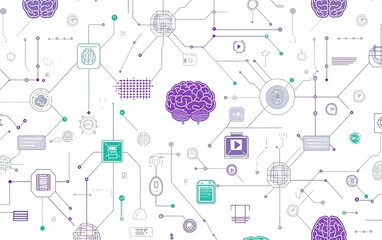 Poster - A vibrant abstract illustration showcasing interconnected data nodes and a brain symbolizing the fusion of technology and intelligence
