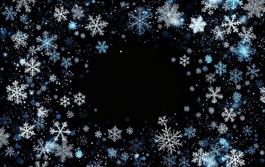 Poster - snowflakes create a winter wonderland backdrop filled with shimmering blues and whites against a dar