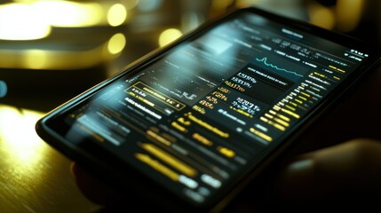 Poster - Close-up of a Smartphone Display Showing Financial Data