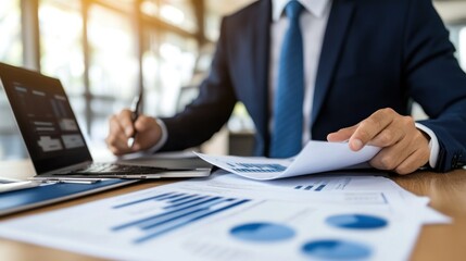 Aufkleber - Businessman reviewing financial data with graphs and charts.