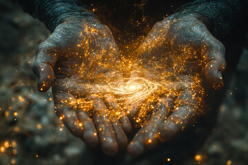 Wall Mural - a divine figure forming galaxies in their hands, representing the vastness of creation. concept of c