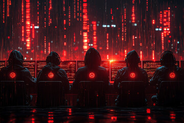 Aufkleber - A cybersecurity team analyzing the source of a DDoS attack, representing efforts to maintain network integrity. Concept of network defense.