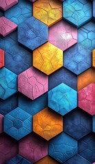 Poster - Colorful hexagonal pattern with vibrant textures and geometric design for creative backgrounds and abstract art projects