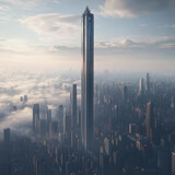 Ciekawe projekty drapaczy chmur - 0190 - Bardzo smukły pod wieczór, dużo chmur