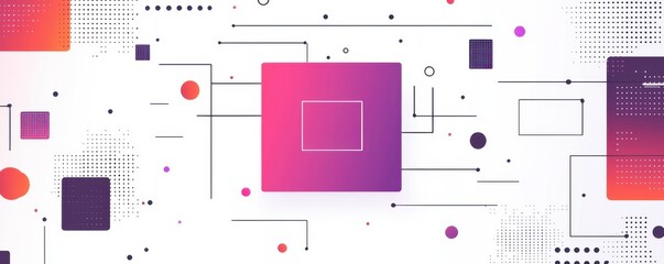 Poster - Minimalist  illustration with geometric shapes and lines on a white background highlighting technology and modern design.