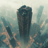 Ciekawe projekty drapaczy chmur - 0207 - Widok boczny z góry na wieżowiec na tle innych budynków