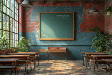 Poster - A classroom with AI-controlled learning environments, symbolizing the shift in how students interact with education. Concept of AI-enhanced learning.
