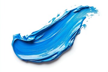 Blue paint stroke with smooth, flowing texture and subtle splashes on a white background, evoking a sense of motion and creativity