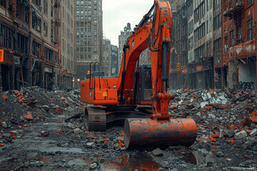 Poster - a city being built from nothing but rubble, symbolizing the creation of something grand from humble 