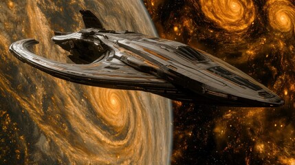 Aufkleber - Futuristic Spaceship Soaring Through Cosmic Nebula