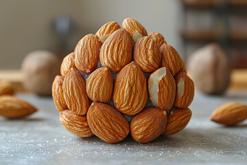 Poster - a brain made of almonds, symbolizing the role of nuts in cognitive function and memory. concept of b