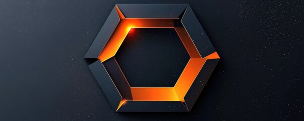 Poster - Abstract hexagonal shape with orange glowing lines on dark background representing futuristic design and geometric art