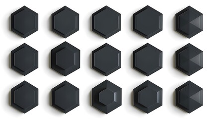 Black color hexagon shape sticker set isolated on white background