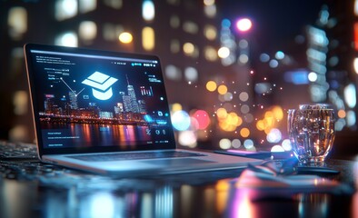 Poster - An E-Learning background with blurred city lights