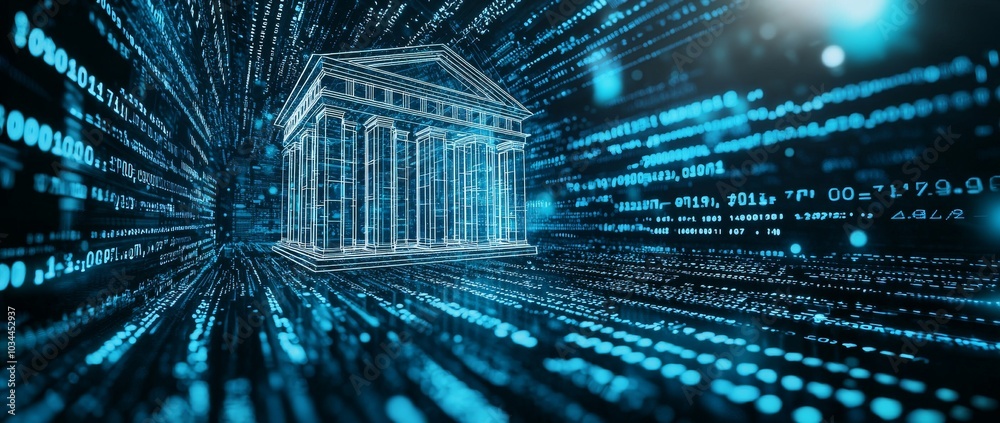 Online banking and transaction concept with glowing blue digital bank ...