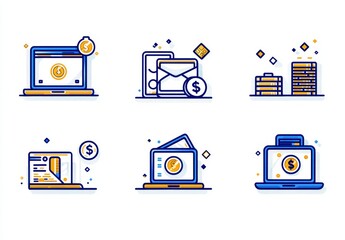 Poster - Various finance concepts with money transfers. Sending money to a card, a bank account, or an electronic wallet. Transactions and payments in finance. Modern flat illustrations.