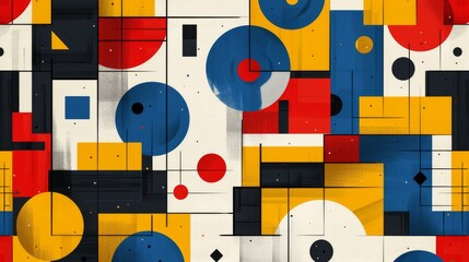 Wall Mural - abstract geometric bauhaus pattern poster with overlapping shapes and primary colors. minimalist des