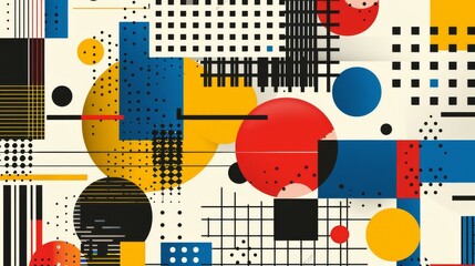 Wall Mural - abstract geometric bauhaus pattern poster with overlapping shapes and primary colors. minimalist des