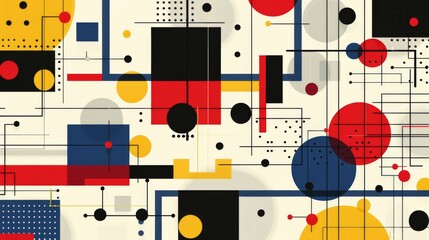Wall Mural - abstract geometric bauhaus pattern poster with overlapping shapes and primary colors. minimalist des
