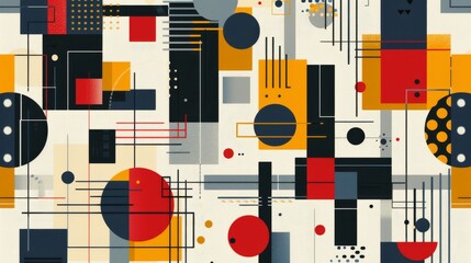 Wall Mural - abstract geometric bauhaus pattern poster with overlapping shapes and primary colors. minimalist des